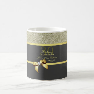 Caneca De Café Aniversário Dourado e Negro Glamoroso