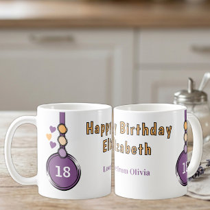 Caneca De Café aniversário feliz de 18 anos nome roxo laranja