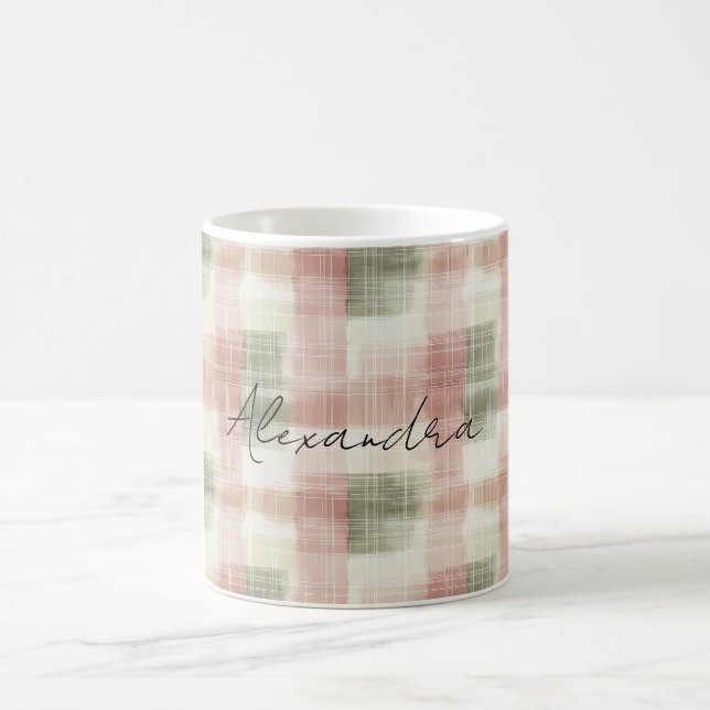 Caneca De Café Aniversário Listras Xadrez Creme Menta Rosa Chic (Centro)