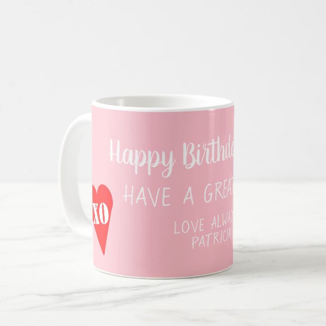 Caneca De Café Aniversário Mãe Coração Vermelho (Frente Esquerda)