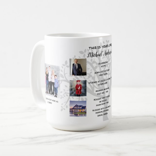 Caneca De Café Aniversário Milestones PHOTO COLLAGE Family Tree G (Frente Esquerda)