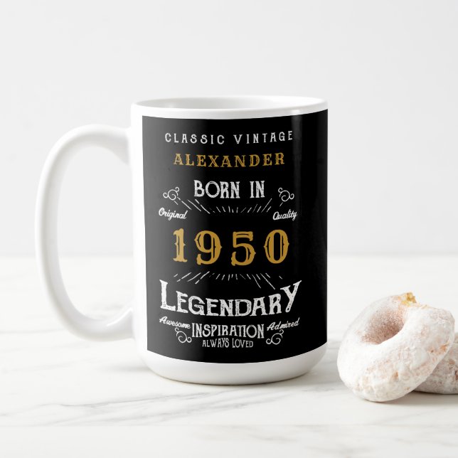 Caneca De Café Aniversário Personalizado 1950 Legendário Negro Do (Com Donut)