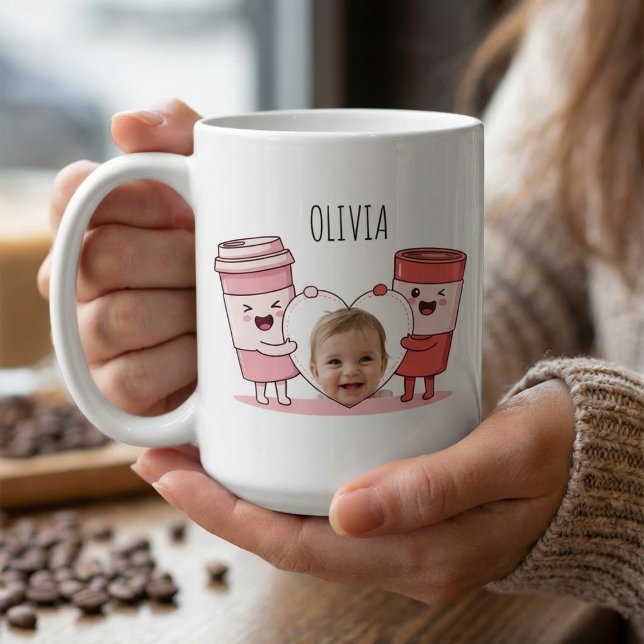 Caneca De Café Aniversário Personalizado do Bebê de 1 Ano com Fot (Criador carregado)