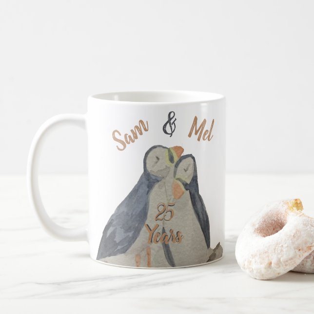 Caneca De Café Aniversário romântico das aves bonitinhas aquática (Com Donut)