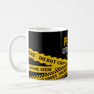 Caneca De Café Aniversário Temático da Polícia com design de fita