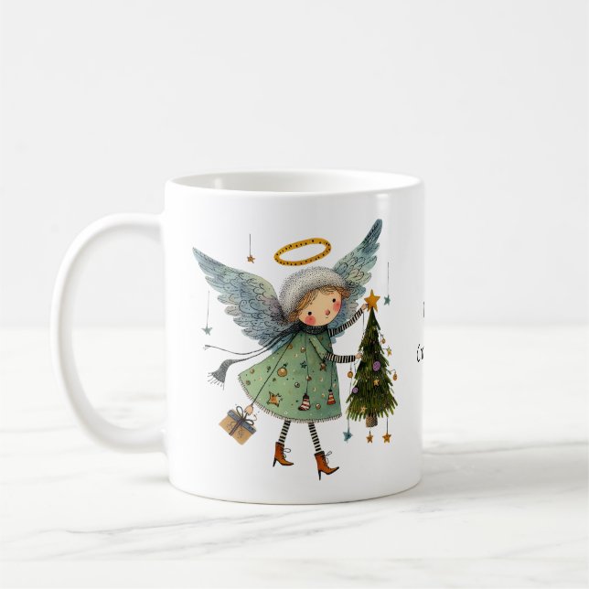 Caneca De Café Anjo bonito com árvore de Natal (Esquerda)