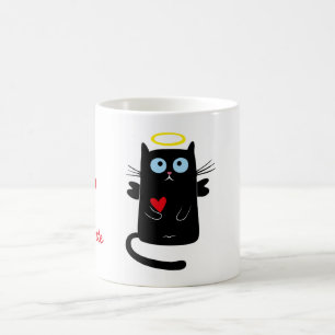 Caneca De Café Anjo bonito do gato com nome personalizado coraç