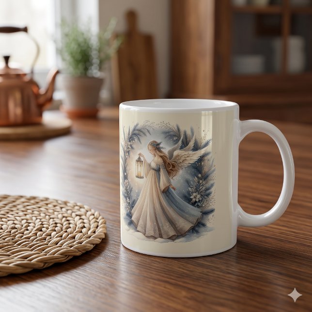 Caneca De Café Anjo Celestial de Inverno Lanterna da Paz (Celestial Winter Angel Lantern of Peace Coffee Mug)