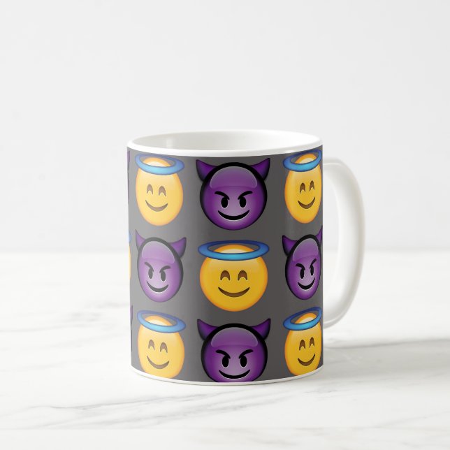 Caneca De Café Anjo contra o teste padrão de Emoji do diabo (Frente Esquerda)