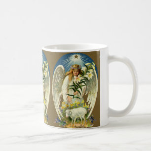 Caneca De Café Anjo da Páscoa Vintage, Cordeiro, Flor de Lírio, E