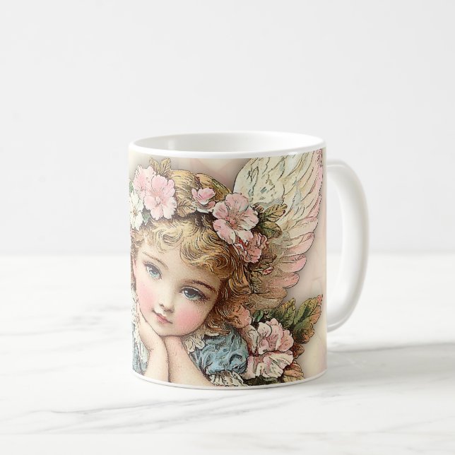 Caneca De Café Anjo de Estilo Vintage (Frente Esquerda)