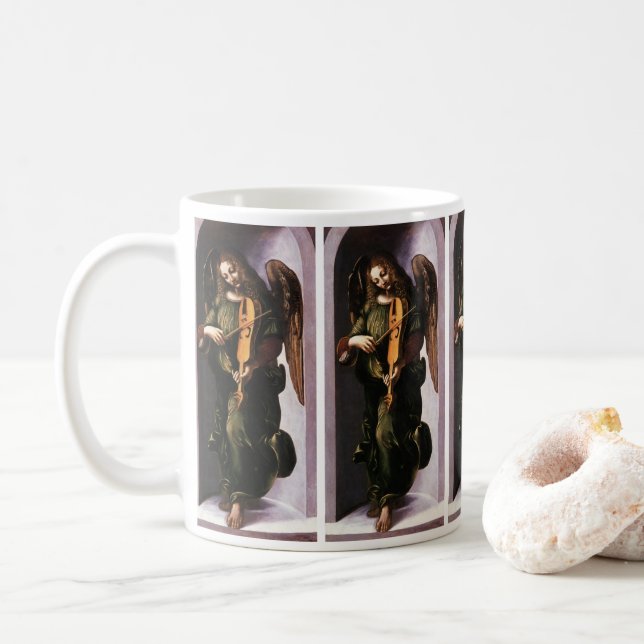 Caneca De Café Anjo de Leonardo da Vinci em Verde com uma Viela (Com Donut)