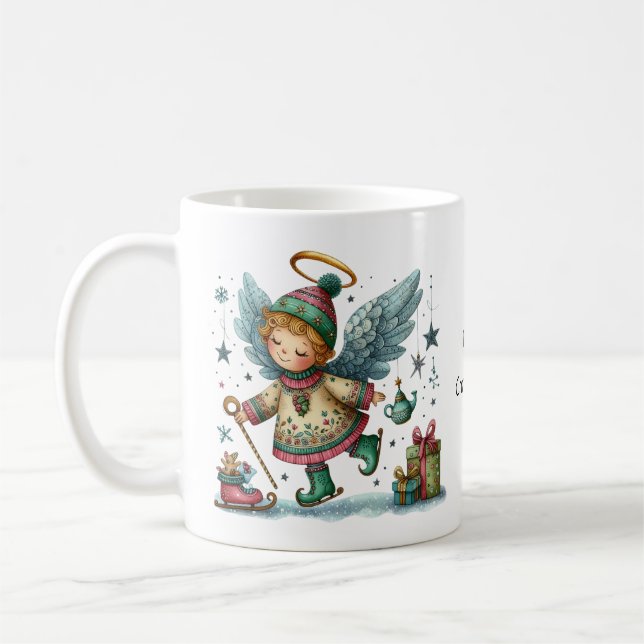 Caneca De Café Anjo de Natal em Skates de gelo (Esquerda)
