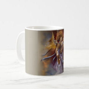 Caneca De Café Anjo De Proteção Do Guerreiro Na Lavanda De Aquare