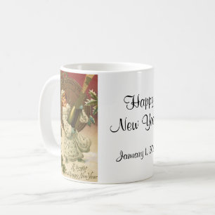 Caneca De Café Anjo do Champanhe de Ano Novo Vitoriano Antigo