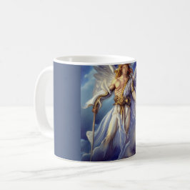 Caneca De Café Anjo em Carregando Azul Uma Espada