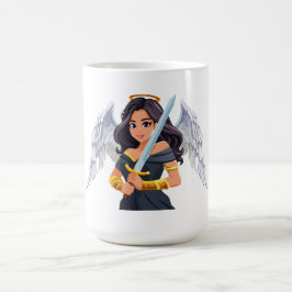 Caneca De Café Anjo feminino fofo com asas abertas e espada