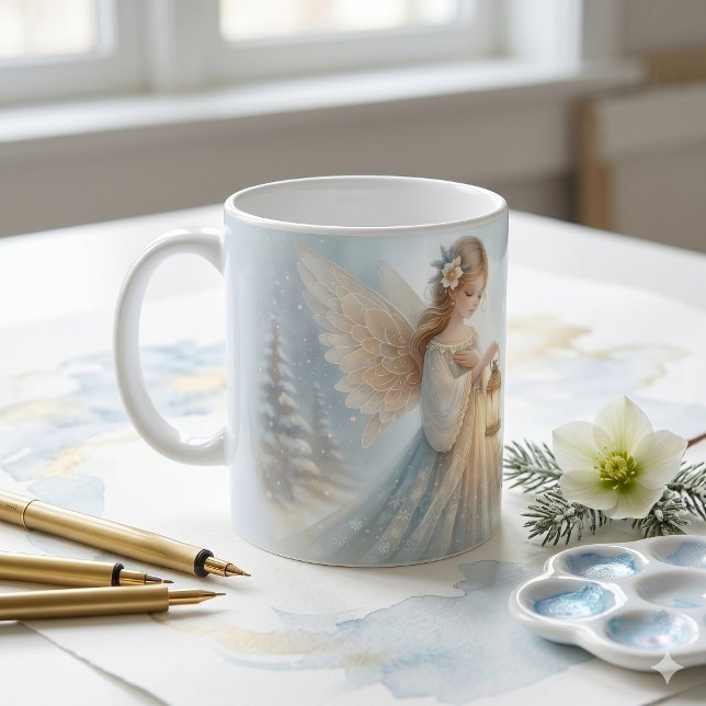 Caneca De Café Anjo Lanterna Celestial de Inverno de Conforto (Celestial Winter Angel Lantern of Comfort Coffee Mug)