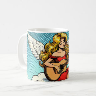 Caneca De Café Anjo Musical com guitarra