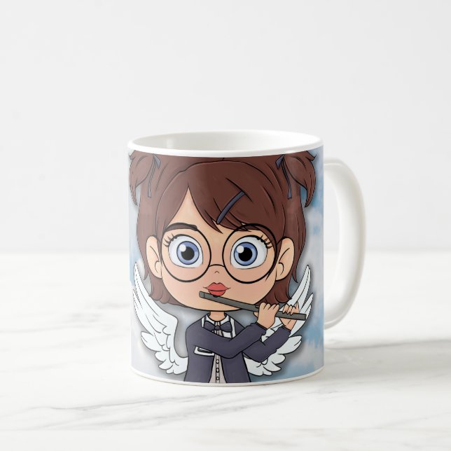 Caneca De Café Anjo Musical Cômico com flauta (Frente Esquerda)