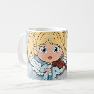 Caneca De Café Anjo Musical Cômico com um violino