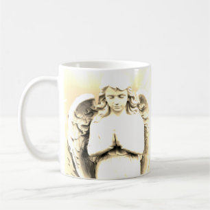 Caneca De Café Anjo Rezando Alas Pesadas Luz Ouro