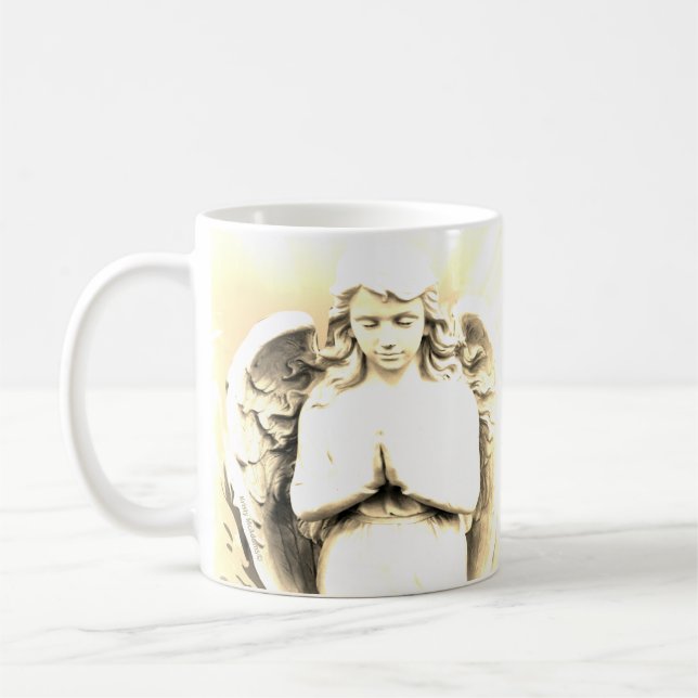 Caneca De Café Anjo Rezando Alas Pesadas Luz Ouro (Esquerda)