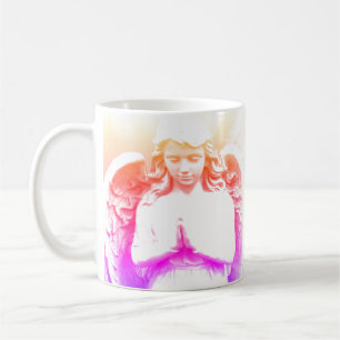 Caneca De Café Anjo Rezando Rosa Púrpura Laranja Espiritual