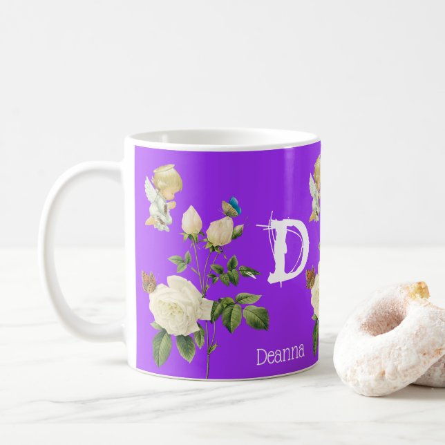 Caneca De Café Anjo Rosa Purple Floral Mug (Com Donut)