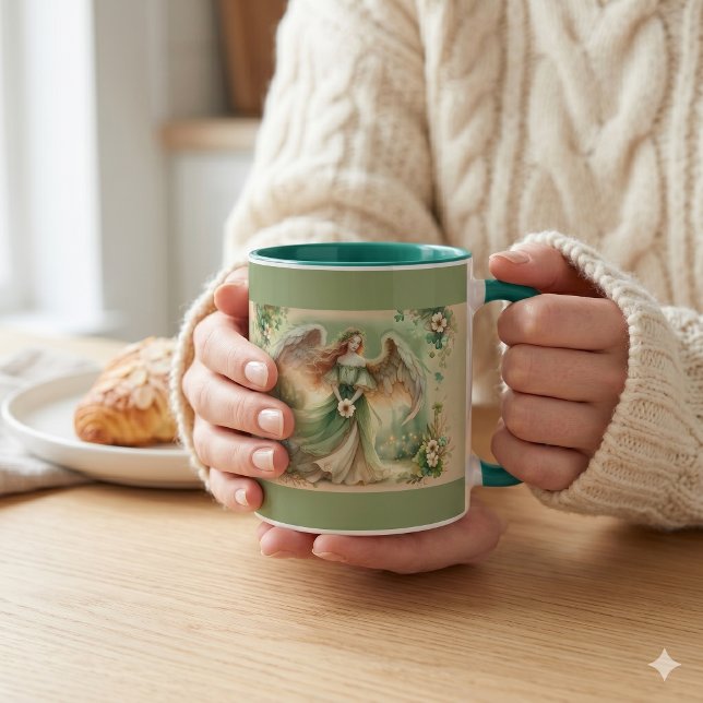 Caneca de Café Anjo Serenidade Trevo (Clover Serenity Angel Coffee Cup Mug)