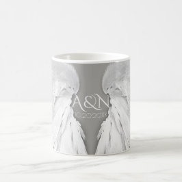 Caneca De Café Anjo WINGS Casando Iniciais de Cinzas Elegantes