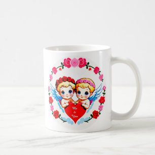 Caneca De Café Anjos Cupido Adoráveis Segurando Coração