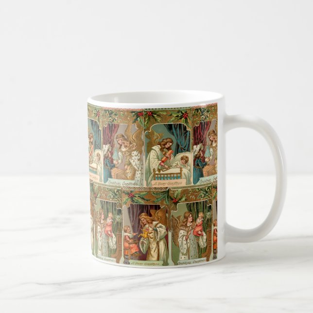 Caneca De Café Anjos dourados, crianças e verde (Direita)