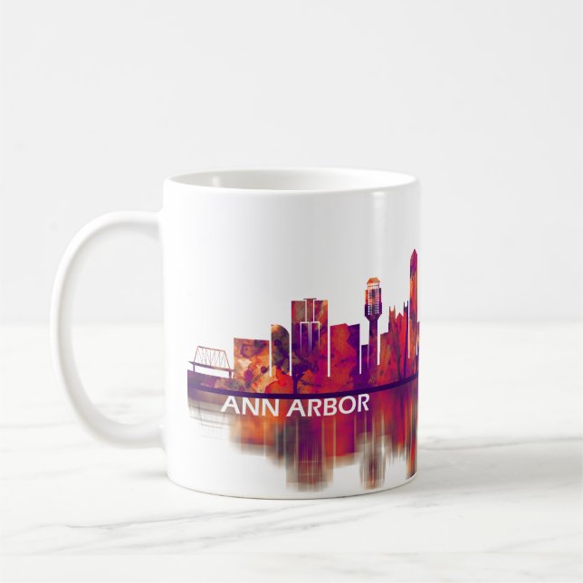 Caneca De Café Ann Arbor Michigan Skyline (Esquerda)
