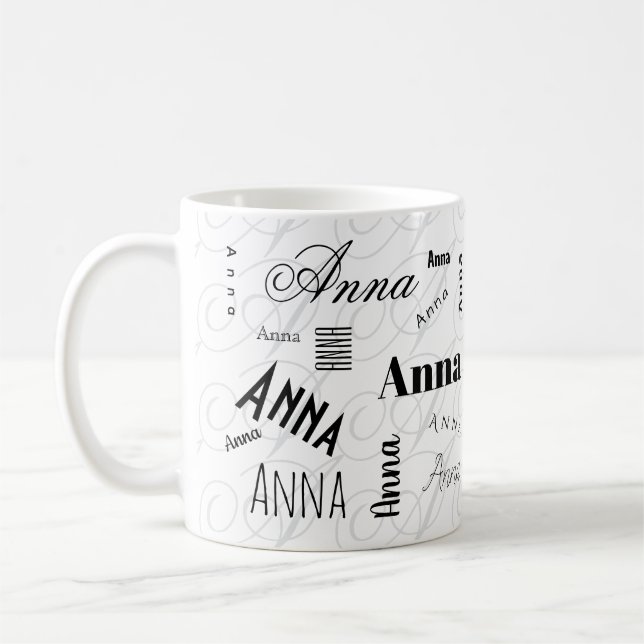 Caneca de Café Anna Nome Personalizado Preto Branc (Esquerda)