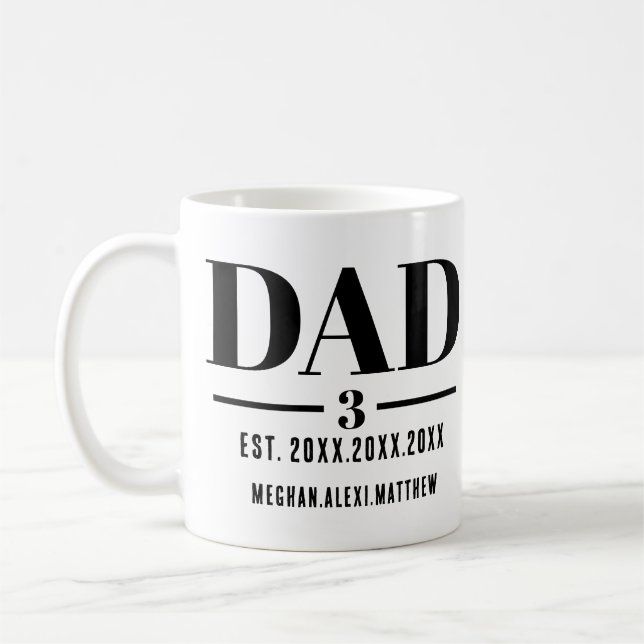 Caneca De Café Ano de Pai Est. Nome Número Fonte Negrito (Esquerda)