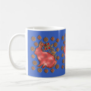 Caneca De Café Ano do Coelho Azul Dourado Ano Novo Chinês
