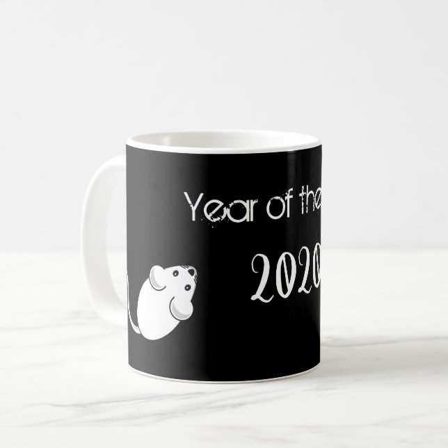 Caneca De Café Ano do mouse Rat 2020 com texto (Frente Esquerda)