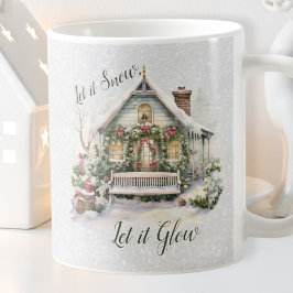 Caneca De Café Ano Novo Cena de Inverno Flocos de Neve Verde Nata