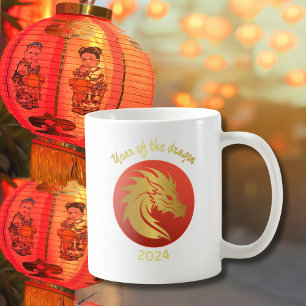 Caneca De Café Ano Novo Chinês do Dragão Vermelho e Presente Dour
