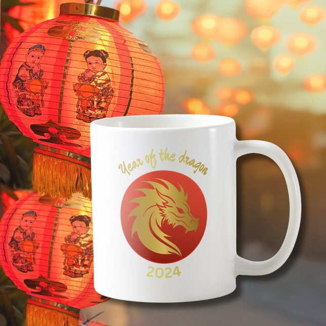 Caneca De Café Ano Novo Chinês do Dragão Vermelho e Presente Dour (Criador carregado)