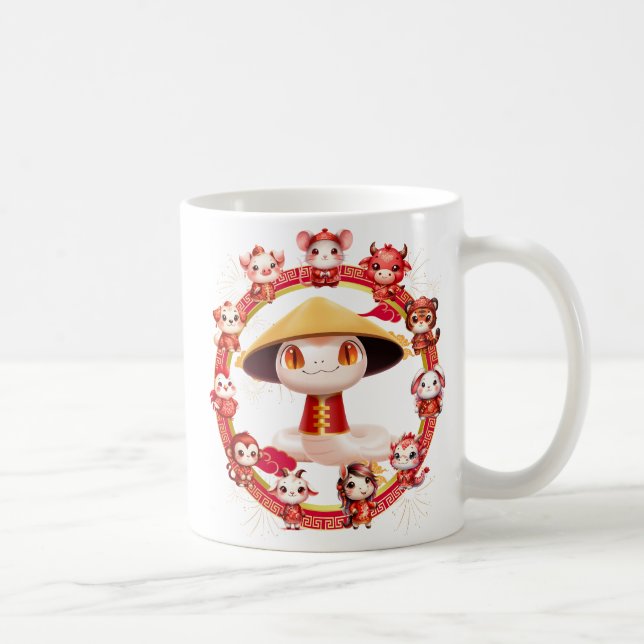 Caneca De Café Ano Novo Lunar Chinês Desenho de Cobra 3 (Direita)