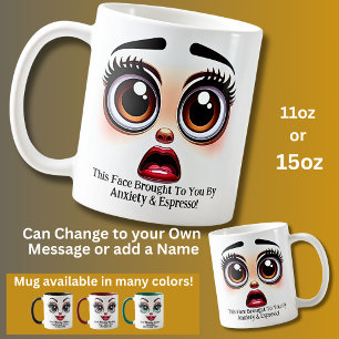 Caneca De Café Ansiedade E Café, Olhos Fabulosos Rosto Engraçado