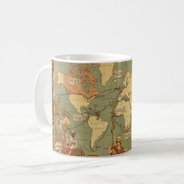 Caneca De Café Antecipação do Mapa Mundial 1886 Ilustrada (Frente Esquerda)