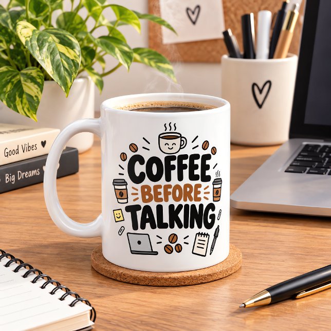 Caneca de Café Antes de Conversar Engraçado Escrit (Criador carregado)