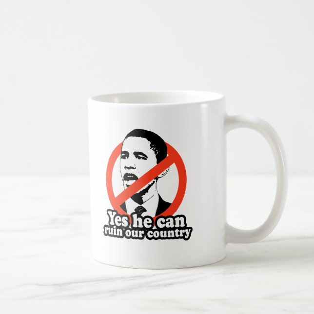 CANECA DE CAFÉ ANTI-OBAMA/SIM PODE ARRUINAR NOSSO PAÍS (Direita)