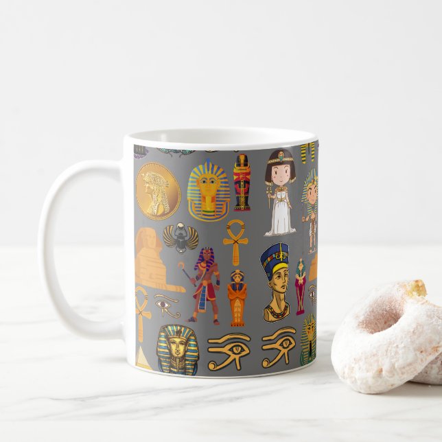 Caneca De Café Antigo Egípcio Hieroglífico - Padrão Faraó (Com Donut)