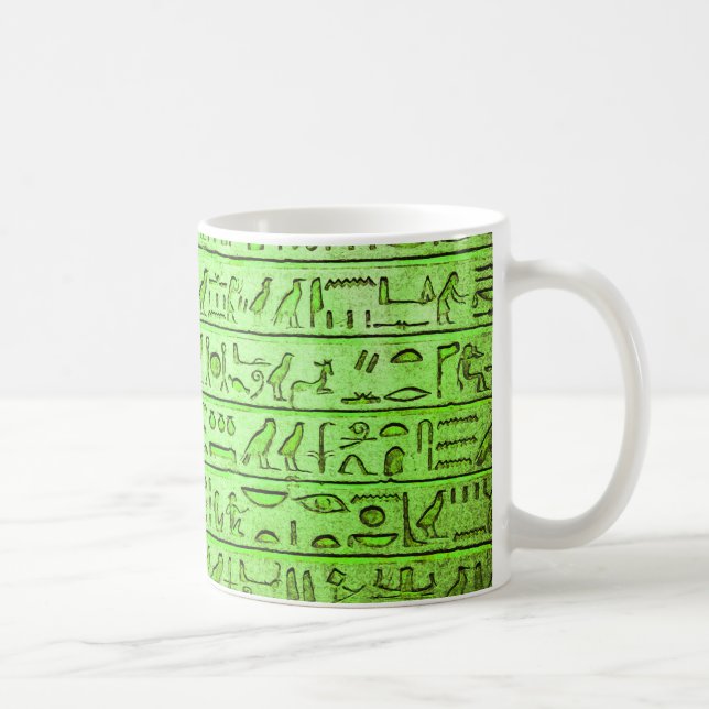 Caneca De Café Antigo Egípcio Hieroglifos Verde (Direita)