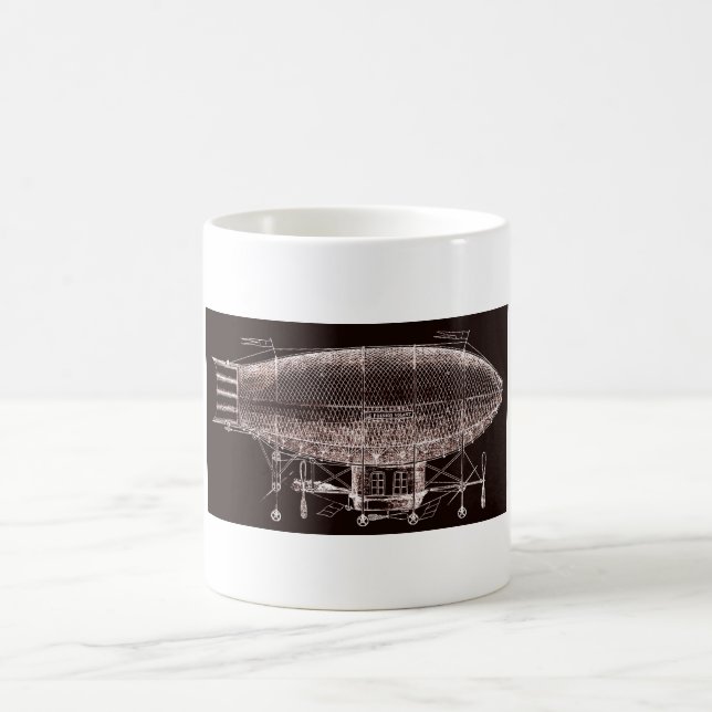 Caneca De Café Antiguamente design de dirigível francês Steampunk (Centro)