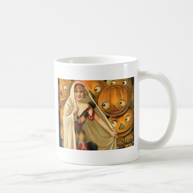 Caneca De Café Antiguidade Halloween Jack O Lanterna Mulher do Co (Direita)